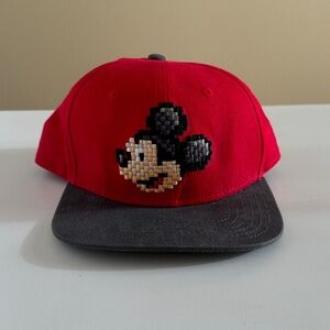 Disney Parks Retro Red Hat w/Pixel Mickey Mouse & Autograph Embroidered Sz.Youth